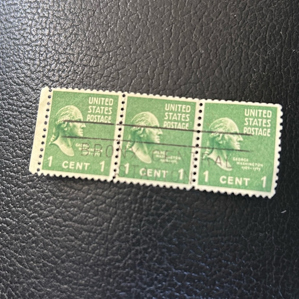 George Washington 1 One Cent Stamp 1789-1797 Green ( 4 Attached ) as shown